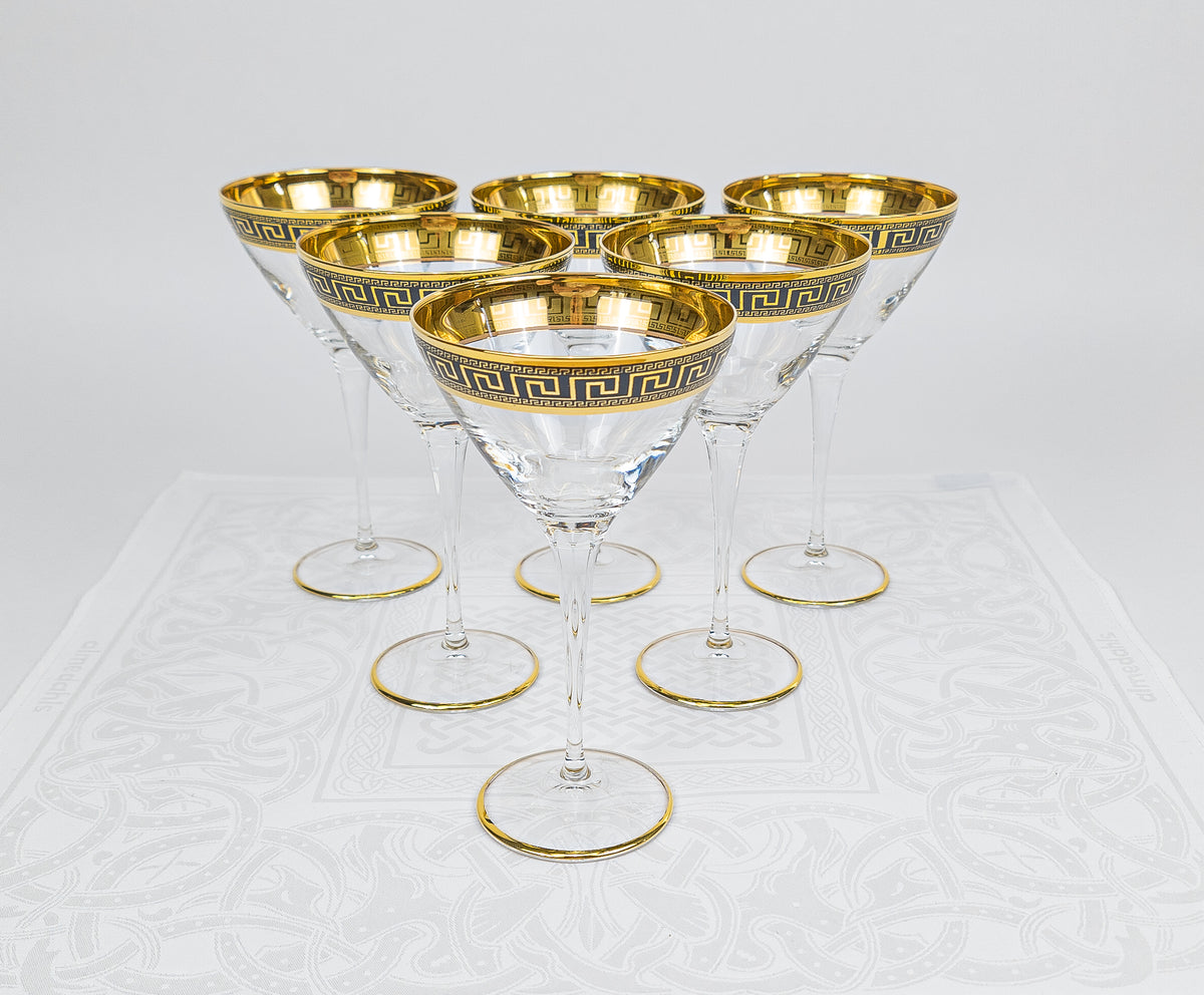 Italienskt Kristallglas - Cocktailglas - Coppa Magnific Grecia Gold Black - 24k