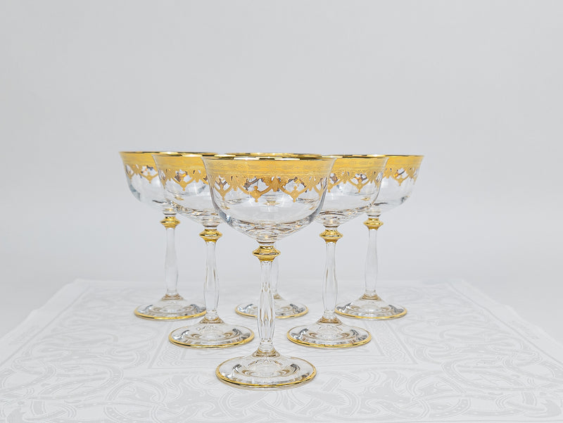 Italienskt Kristallglas - Champagneglas - Coppa Angelica Liscia Amalfi Oro - 24K