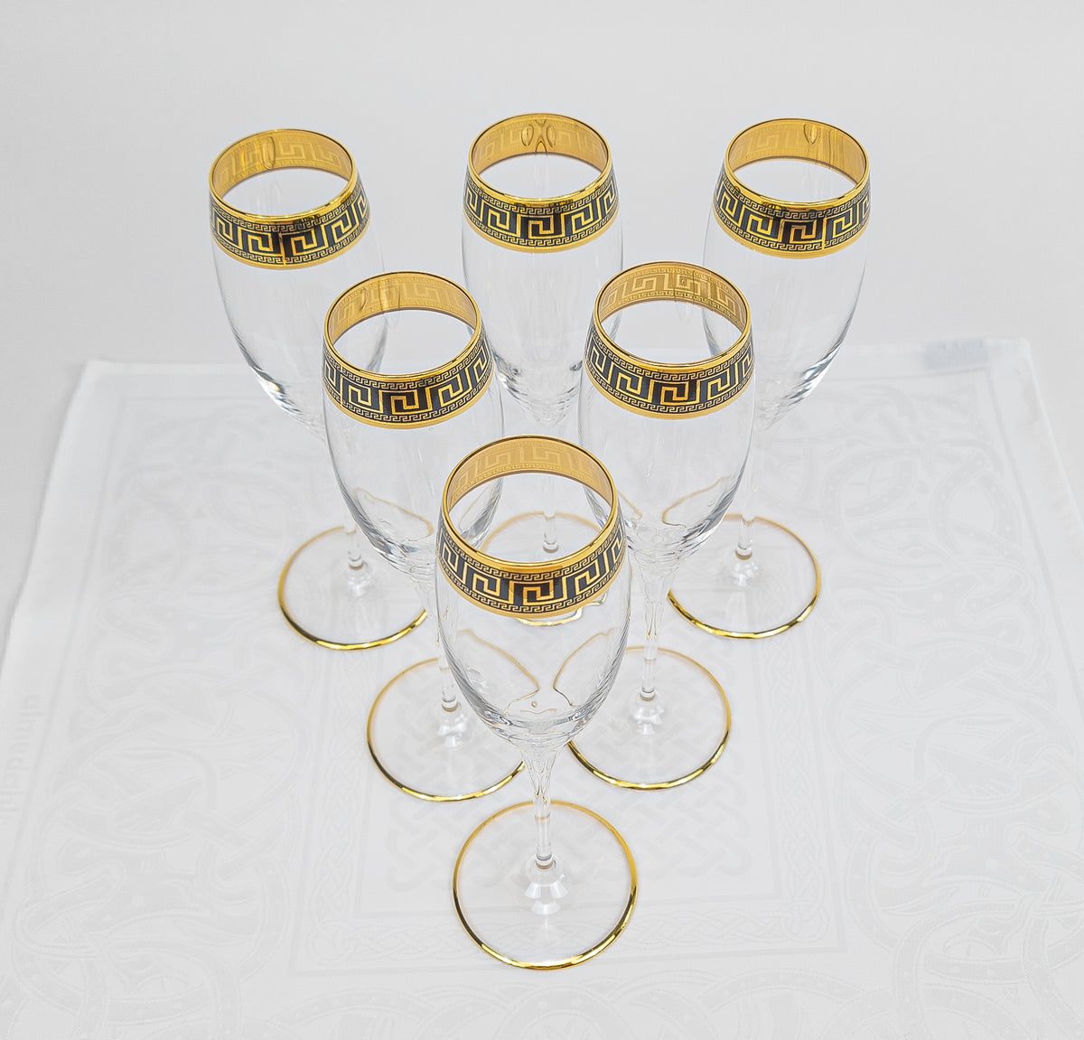 Italienskt Kristallglas - Champagneglas - Flut Magnific Grecia Gold Black - 24K
