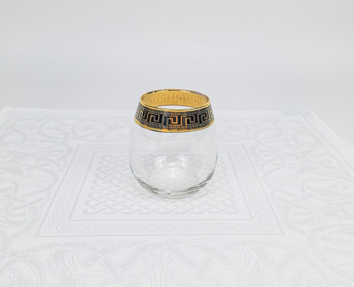 Italienskt Kristallglas - Vattenglas - Grecia Gold Black - 24K